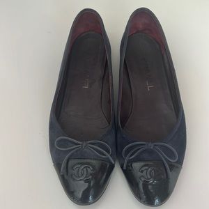 Chanel Ballerinas - Navy Suede with Black Patent Leather Toes